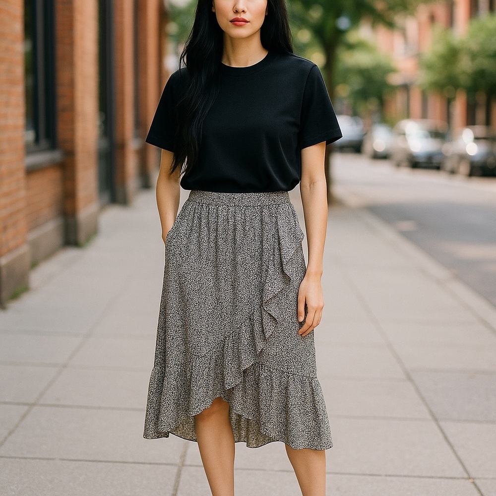 LC Lauren Conrad Asymmetrical  Ruffle Midi Skirt NWT Size M